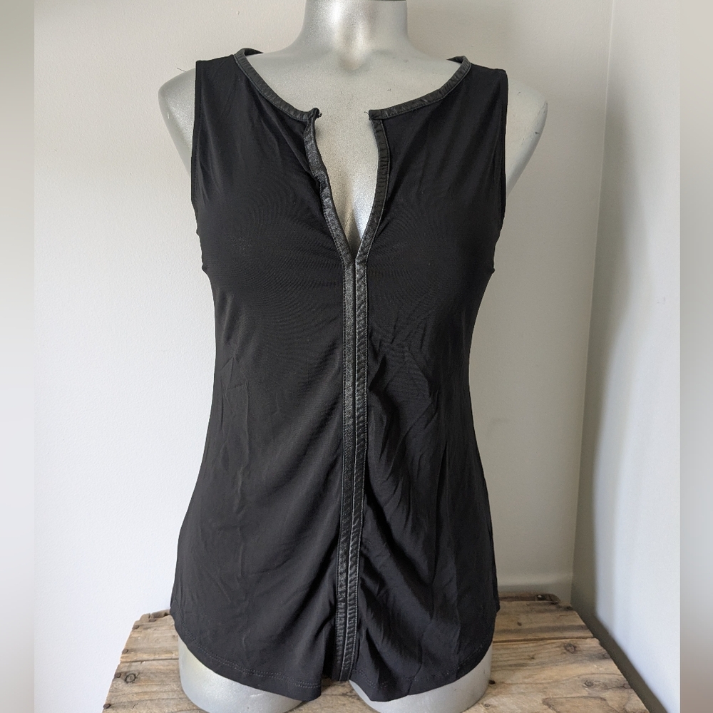 IRIS SETLAKWE Black Sleevless Tank With Leather‎ Trim